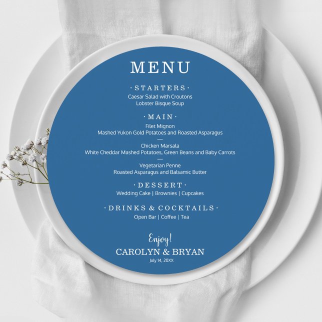 Menu Janto de Casamentos Azuis redondos simples e elega (Criador carregado)