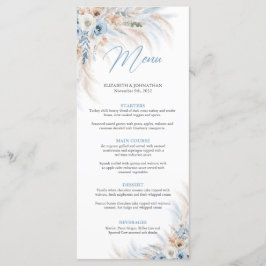 Menu Janto de casamentos de erva-pampas e flores azuis