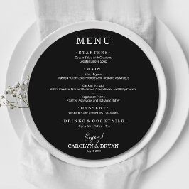 Menu Janto de Casamentos Redondos Negros Simples Elegan