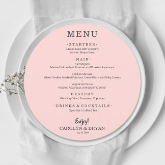 Menu Janto de Casamentos Redondos Simples, Rosa Elegant