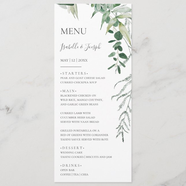 Menu Janto de Casamentos Verdes Escuros Suculentos (Frente)