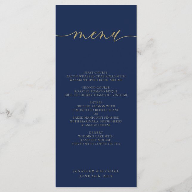 Menu Janto de Cerimônia de Casamento Simples e Dourado  (Frente)