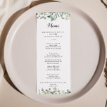 Menu Janto de Delícia do Eucalyptus Verde<br><div class="desc">Este cartão verde de janto foliar de eucalipto é perfeito para um casamento moderno. A design apresenta um eucalipto elegante desenhado à mão por uma aquarela botânica,  inspiradora beleza natural. Este menu pode ser usado para recepção de casamento,  janto de ensaio,  chá de panela ou qualquer evento.</div>