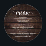 Menu Janto de Elopement de Casamento, Algodão Russo Mod<br><div class="desc">Madeira castanha escura,  em forma de prato redondo,  Janto de elopemento de casamento. Um menu perfeito para o seu grande dia. Você pode alterar as cores da fonte do script e alterar o conteúdo e as fontes do menu para atender às suas necessidades.</div>