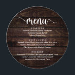 Menu Janto de Elopement de Casamento, Algodão Russo Mod<br><div class="desc">Madeira castanha escura,  em forma de prato redondo,  Janto de elopemento de casamento. Um menu perfeito para o seu grande dia. Você pode alterar as cores da fonte do script e alterar o conteúdo e as fontes do menu para atender às suas necessidades.</div>