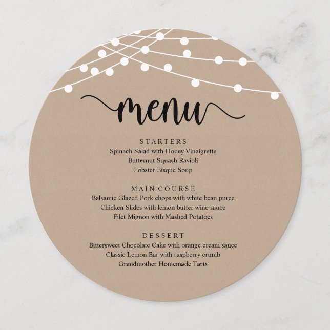 Menu Janto de Elopement Moderno Russo Brown Kraft (Frente)
