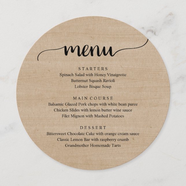 Menu Janto de Elopemento de Casamento, Madeira Marrom M (Frente)