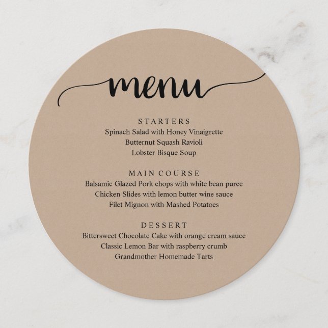 Menu Janto de Elopemento de Casamento, Moderno Brown Kr (Frente)