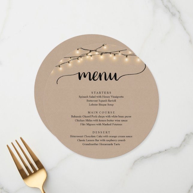 Menu Janto de Elopemento de Casamento String Luzes Brow (Frente/Verso In Situ)