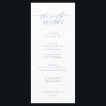 Menu Janto de ensaio de casamento, Romântico Azul empoe<br><div class="desc">Janto de Ensaio de Casamento,  Romântico Azul Derramado Na noite anterior ao Menu. Fácil personalização e personalização para suas necessidades,  e seus convidados de janto ficarão entusiasmados quando eles virem esse menu de janto perfeito e na moda.</div>