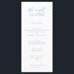 Menu Janto de ensaio de casamento, Romântico Azul empoe<br><div class="desc">Janto de Ensaio de Casamento,  Romântico Azul Derramado Na noite anterior ao Menu. Fácil personalização e personalização para suas necessidades,  e seus convidados de janto ficarão entusiasmados quando eles virem esse menu de janto perfeito e na moda.</div>