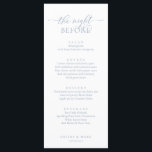 Menu Janto de ensaio de casamento, Romântico Azul empoe<br><div class="desc">Janto de Ensaio de Casamento,  Romântico Azul Derramado Na noite anterior ao Menu. Fácil personalização e personalização para suas necessidades,  e seus convidados de janto ficarão entusiasmados quando eles virem esse menu de janto perfeito e na moda.</div>