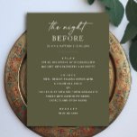 Menu Janto de ensaio do Olive Green | Noite antes da Te<br><div class="desc">Traga uma sensação moderna de terra para "A Noite Antes" com este menu de janto de ensaio verde-oliva. Projetado com tipografia limpa e minimalista e tom suave de terra, é ideal para eventos de casamento rústicos, ao ar livre ou de inspiração botânica. A cor da oliveira funciona lindamente para o...</div>