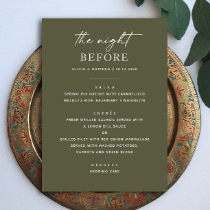 Menu Janto de ensaio do Olive Green Noite antes da Te