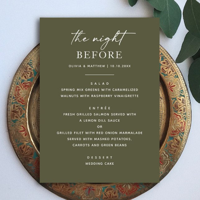 Menu Janto de ensaio do Olive Green | Noite antes da Te (Criador carregado)