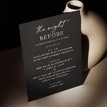 Menu Janto de ensaio negro | Moderno A Noite Antes<br><div class="desc">Celebre "A Noite Antes" em estilo com este moderno menu de janto de ensaio negro. Projetado com um layout ousado, minimalista e tipografia elegante, é perfeito para casais que querem um visual elegante e sofisticado. Personalize o texto para mostrar seus cursos de janto e crie um toque final elegante para...</div>