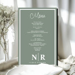 Menu Janto de ensaio personalizado do monograma de<br><div class="desc">Apresentando nosso Janto de ensaio personalizado do Monograma Verde e Casamento Branco, a combinação perfeita de elegância e personalização para a sua celebração pré-casamento. Eleve seu janto de ensaio com este menu personalizado, adaptado para refletir seu estilo e gosto exclusivos. Feitos com atenção minuciosa aos detalhes, esses menus apresentam uma...</div>