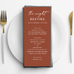 Menu Janto de ensaio Terracotta | Queda da noite antes<br><div class="desc">Elevem o vosso janto de ensaio com este menu terrorista minimalista que inclui um esquema moderno e tons quentes de outono. Projetado para as comemorações do na moda outono, este menu personalizável adiciona um toque sofisticado ao seu evento de pré-casamento. A tipografia limpa e uma paleta sutil e sutil tornam-na...</div>
