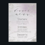 Menu Janto de Fosco de folhas Lavandas de prata roxa<br><div class="desc">Lavanda de película de prata roxa de madeira Fosco de aquarela Design com pintura manual de lavagem com aquarela esmaecendo textura de fundo púrpura clara pastel. Chic and Modern Procure por um casamento de primavera ou verão, com paleta de cor pastel macia: roxo de lavanda lilás, veias e detalhes de...</div>