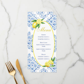 Menu Janto de Limão Floral Italiano Azulejo Azul