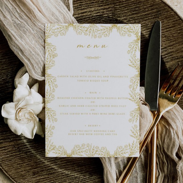 Menu Janto de Mesa de Casamento Dourado e Branco da Ele (Criador carregado)