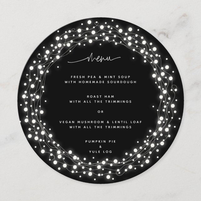 Menu Janto de Natal com Luzes Negras redondas (Frente)