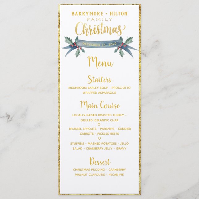 Menu Janto de Natal da Família Elegante da Caligrafia D (Frente)