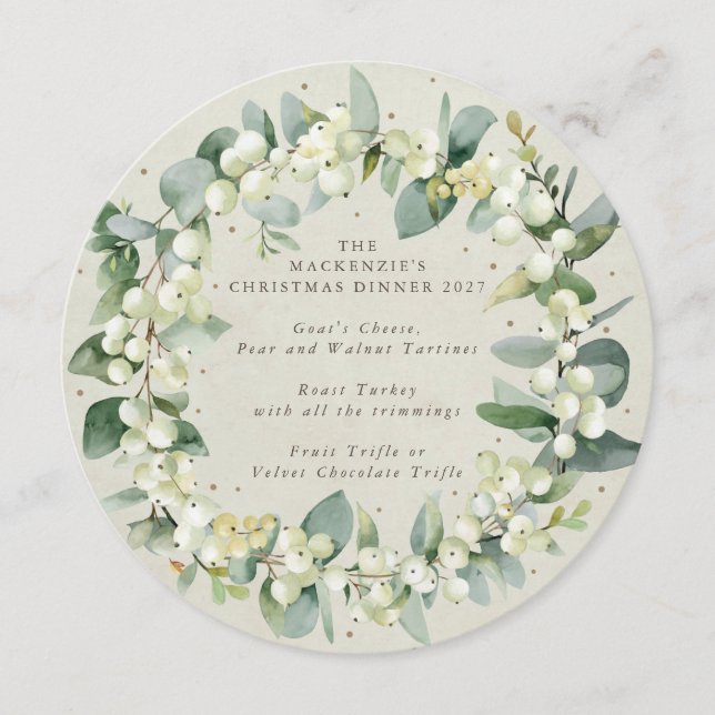 Menu Janto de Natal Round/Square Snowberry Wreath (Frente)