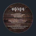Menu Janto de Recepção de Elopemento de Casamento, Algo<br><div class="desc">Madeira castanha escura,  em forma de prato redondo,  Janto de elopemento de casamento. Um menu de bar perfeito para o seu grande dia. Você pode alterar as cores da fonte do script e alterar o conteúdo e as fontes do menu para atender às suas necessidades.</div>