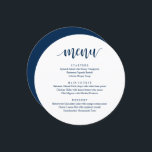 Menu Janto de Recepção Russo Moderno, Elopemento de Cas<br><div class="desc">Marinho Russo Moderno Azul,  Formas de Placa Redonda,  Menu de Janto de Elemento de Casamento. Um menu de bar perfeito para o seu grande dia. Você pode alterar as cores da fonte do script e alterar o conteúdo e as fontes do menu para atender às suas necessidades.</div>