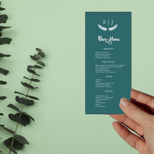 Menu Janto de Tom de Joia Verde Monograma Elegante