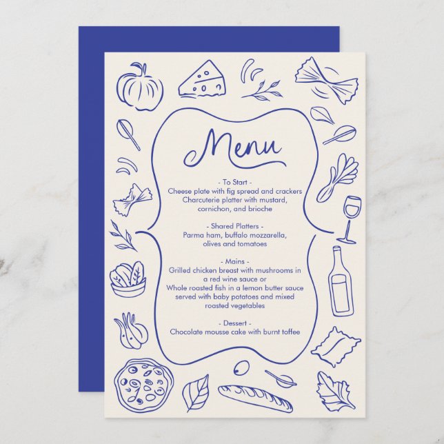 Menu Janto Desenho Mão Azul (Frente/Verso)