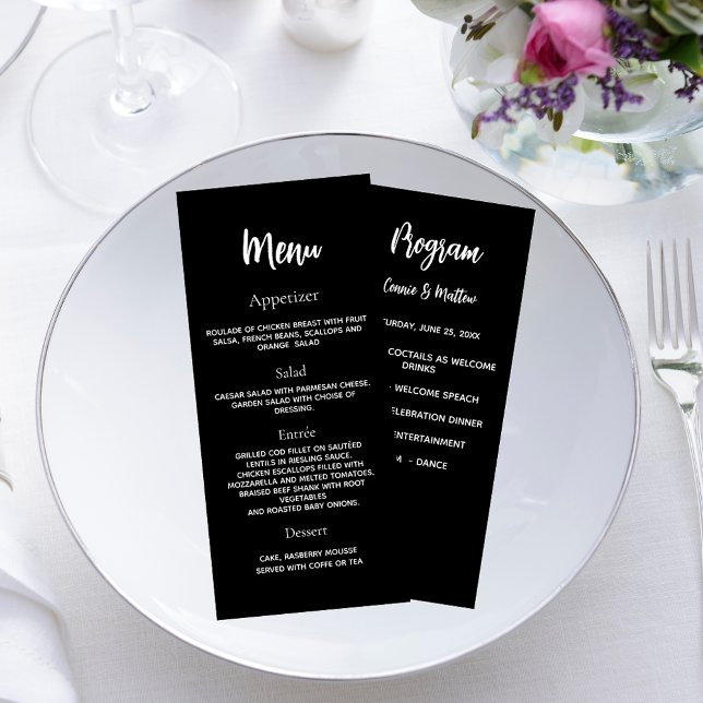 Menu janto do programa de casamento branco preto (Criador carregado)