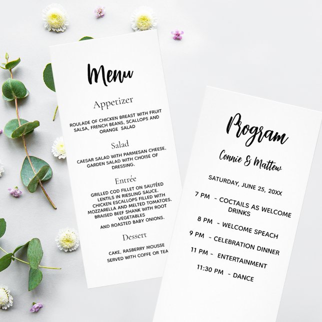 Menu janto do programa de casamento preto branco (Criador carregado)