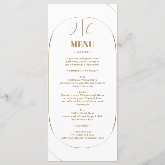 Menu Janto Dourado Casamento Mínimo Branco da Arca Mode (Frente)