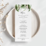 Menu Janto Dourado de verde tropical<br><div class="desc">Este cartão de janto verde-tropical-ouro é perfeito para um casamento de destino. O design apresenta ouro de aquarela pintada à mão e palmeiras verdes e folhas de bananeiras com flores cor-de-rosa bem organizadas em belos buquês. Este menu pode ser usado para recepção de casamento, janto de ensaio, chá de panela...</div>