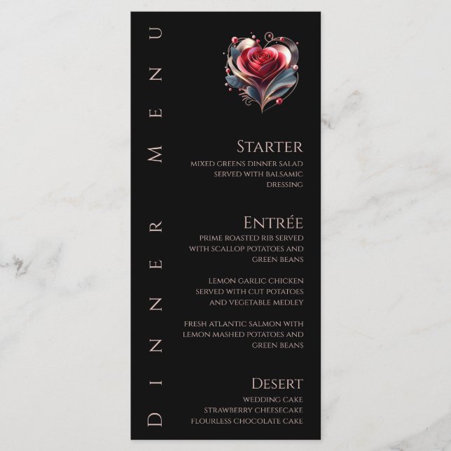 Menu janto e Bar - Rosa Forma Coração Moderna (Frente)