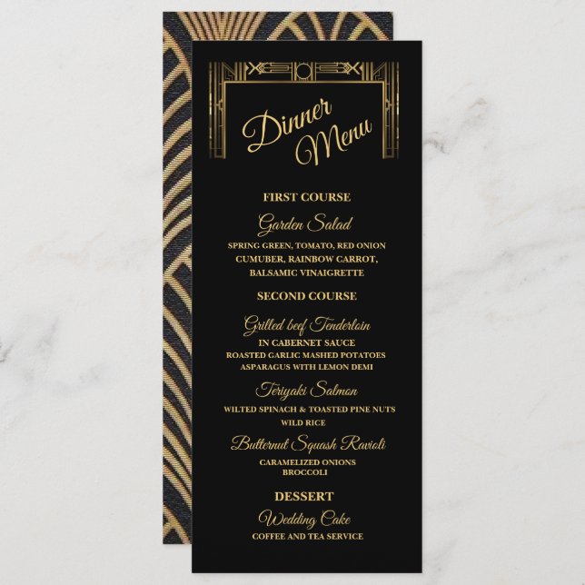 Menu Janto Elegante Art Deco Gatsby (Frente/Verso)