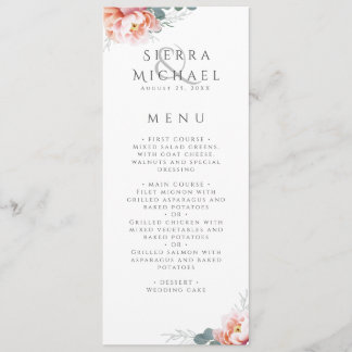 Menu Janto Elegante Blush Pink Floral de Casamento de
