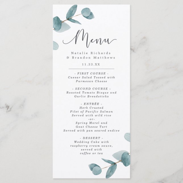 Menu Janto Elegante de Script Eucalyptus & Calliografia (Frente)