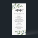 Menu Janto Elopement Eucalyptus Greenery<br><div class="desc">Cartão de Janto de Elopemento de Casamento Eucalyptus Moderno Verde. Fácil personalização e personalização para suas necessidades,  e seus convidados de janto ficarão entusiasmados quando eles virem esse menu de janto perfeito e na moda.</div>