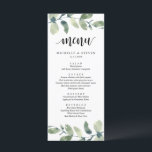 Menu Janto Elopement Eucalyptus Greenery<br><div class="desc">Cartão de Janto de Elopemento de Casamento Eucalyptus Moderno Verde. Fácil personalização e personalização para suas necessidades, e seus convidados de janto ficarão entusiasmados quando eles virem esse menu de janto perfeito e na moda.</div>