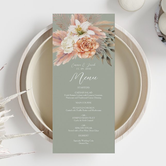 Menu Janto Floral de Casamento Sage Green Peach (Criador carregado)