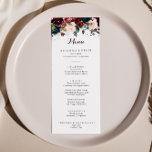 Menu Janto Floral de Queda Ilustrada de Aquarela<br><div class="desc">Esta aquarela ilustrada no outono é perfeita para um simples casamento. A design apresenta marinho de aquarela pintada à mão artística azul, burgundy, vermelha, rosas de pincel e peônias com folhas verdes elegantes, inspirando a colorida beleza do outono idílico. Este menu pode ser usado para recepção de casamento, janto de...</div>