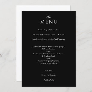 Menu Janto Formal de Casamento Negro Clássico Elegante