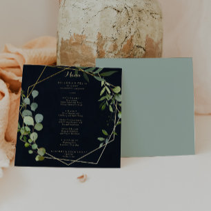 Menu Janto Geométrico Dourado de Caligrafia Azul
