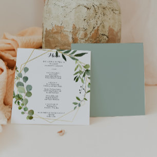 Menu Janto Geométrico Dourado de Caligrafia Verde Tropi