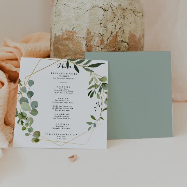 Menu Janto Geométrico Dourado de Caligrafia Verde Tropi (Criador carregado)