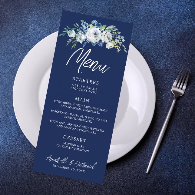 Menu Janto marinho Azul Casamento no inverno Floral (Criador carregado)