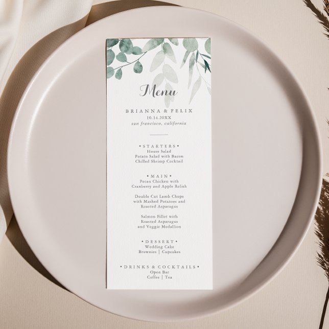 Menu Janto Minimalista Greenery Eucalyptus (Criador carregado)